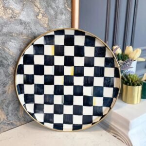 Dama Koleksiyonu El Yapımı Seramik Sunum Tepsisi - Gold Detaylı Modern Dekor